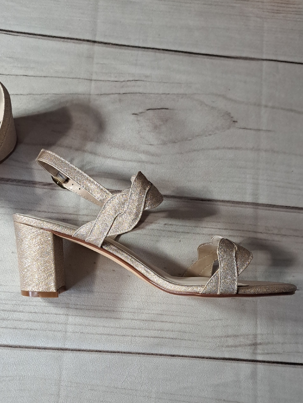 Benjamin Walk Glitter Braided Strap Sandals With Small Chunky Heel - Champagne - Picture 3 of 9